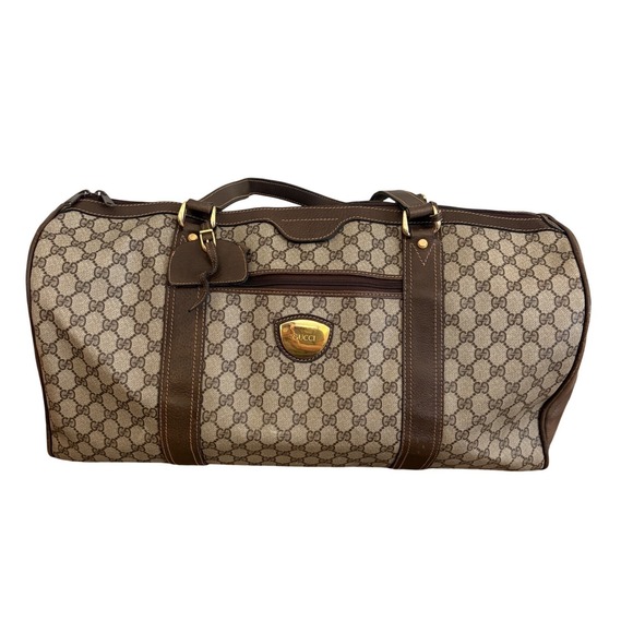 Gucci Other - Gucci Vintage GG Supreme Boston Duffle Bag Brown Monogram Weekender Travel Bag
